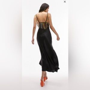 Top Shop beaded fringe black maxi tank dress